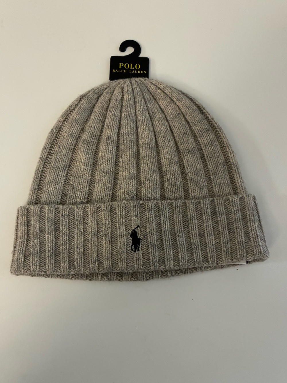 Polo by Ralph Lauren Light Gray Ribbed Knit Cuffed Beanie